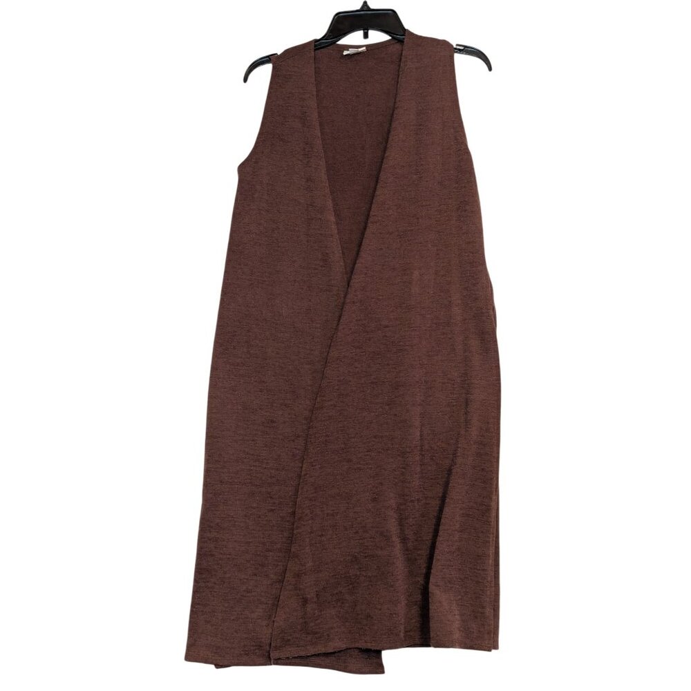 Lularoe Joy Sleeveless Open Front Long Cardigan Vest Brown Heathered Womens Size